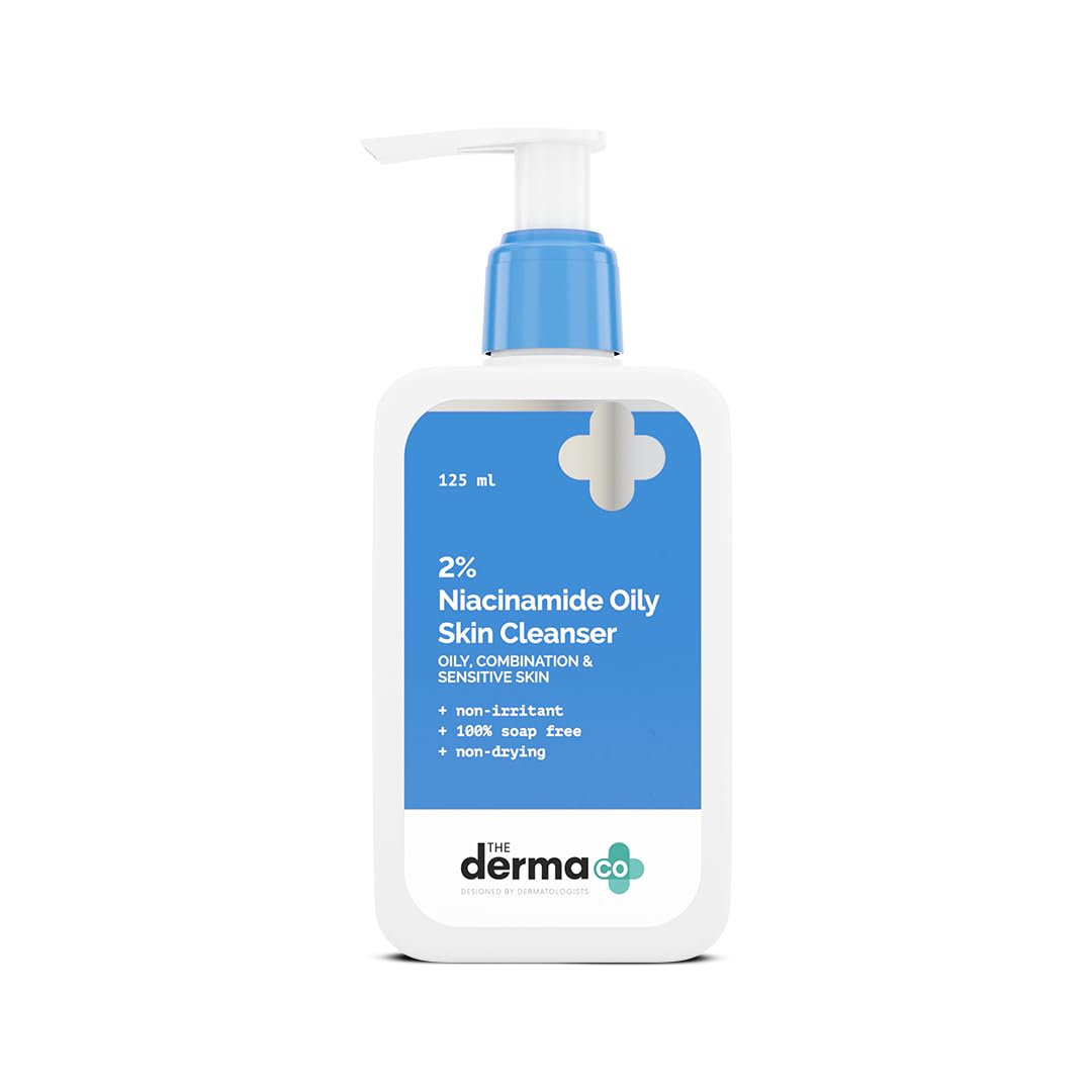 The Derma Co 2% Niacinamide Oily Skin Cleanser for Sensitive, Oily & Combination Skin 125 ml Non-Irritant | 100% Soap-Free | Non-Drying | Gently Cleanses Makeup | With 0.1% ww Salicylic Acid