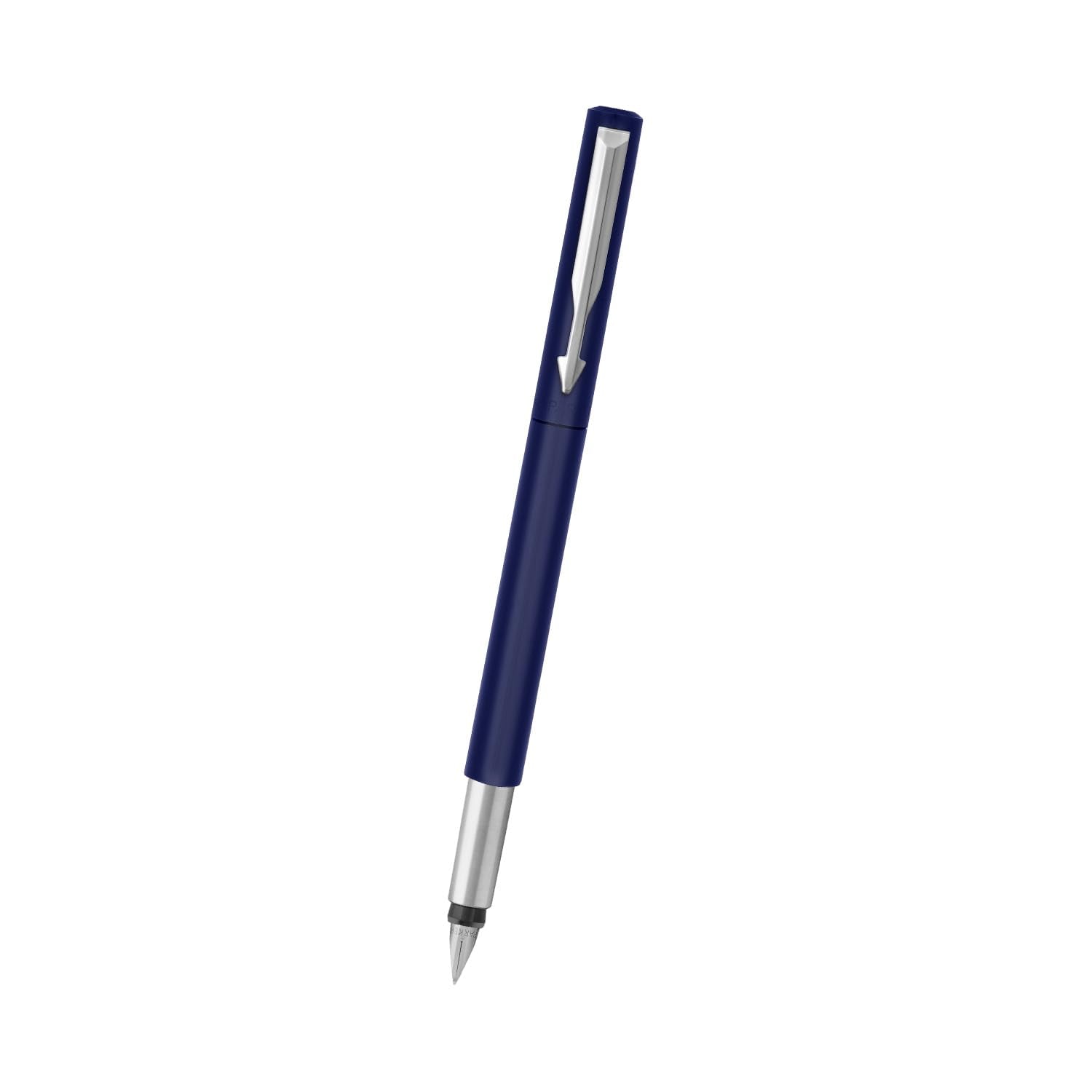 Parker Vector Standard Chrome Trim Calligraphy Fountain Pen | 7-Piece Set containts 2 Nibs, 2 Blue & 2 Black Ink Cartridges | Ideal for Creative Writing & Fine detailing