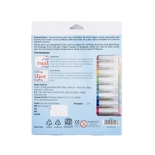 Camel Camlin Brush Pen 12 Shades, Bold - Assorted