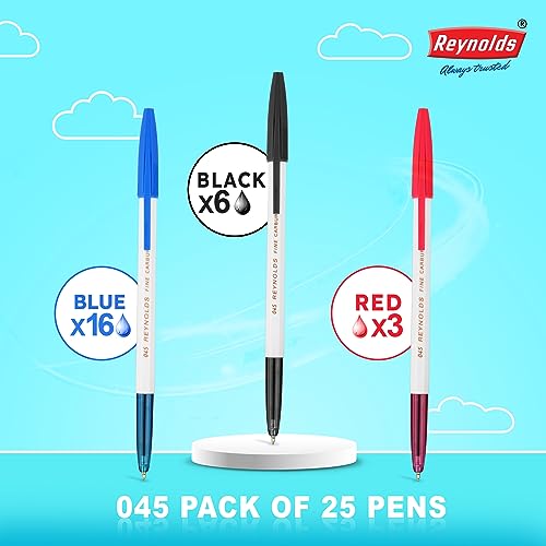 Reynolds 045 Ball Pen SET - 25 PENS (16 BLUE, 6 Black, 3 Red) | PENS WITH COMFORTABLE GRIP |BALL PENS FOR WRITING | PEN FOR STUDENTS & OFFICE STATIONERY | 0.7 mm TIP SIZE - Office Product from Reynolds - Shop in Sri Lanka at Arcade.lk