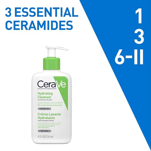 CeraVe Hydrating Cleanser For Normal To Dry Skin (236ml) - Non-Foaming Face Wash with Hyaluronic Acid And Ceramides | Non-Comedogenic, Non-Irritating And Fragrance-Free Cleanser