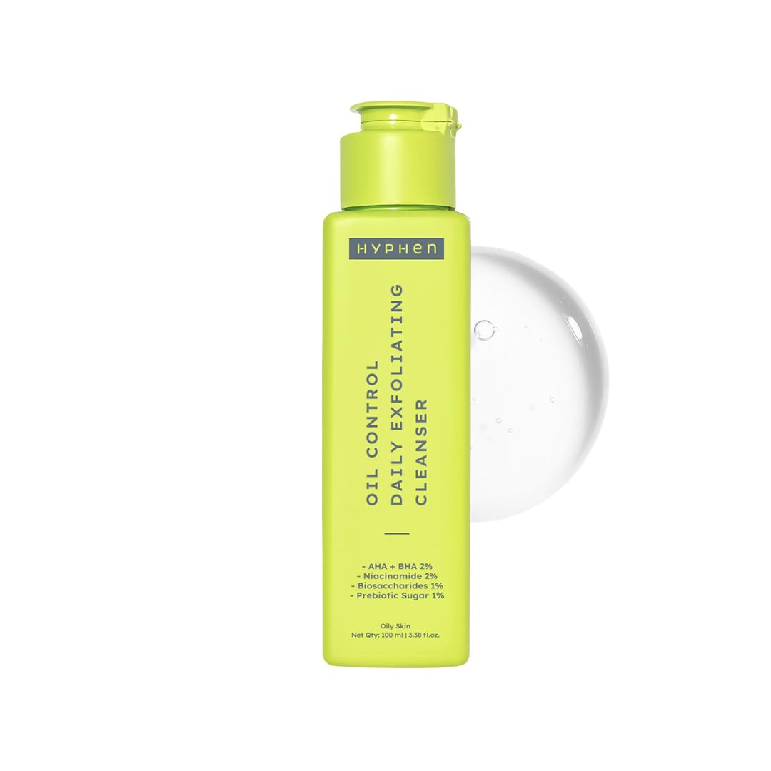 Hyphen Oil Control 2% AHA + BHA, Salicylic Acid Face Wash for Oily Skin & Acne| Daily Exfoliating Cleanser with 2% Niacinamide | Deep Cleanses & Removes Dirt | For Men & Women - 100 ml