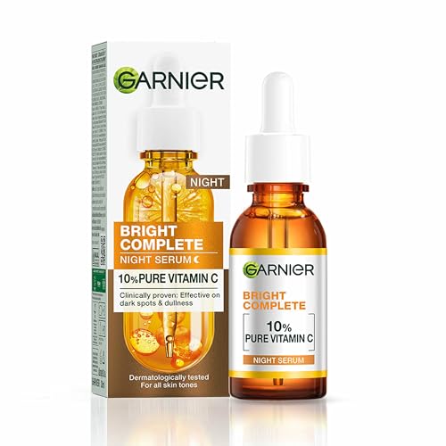 Garnier Bright Complete Night Vitamin C Serum With 10% Pure Vitamin C for Bright Skin, PM Routine Vitamin C Serum Suitable For All Skin Types, 30ml