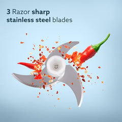 AGARO Elite Rechargeable Mini Electric Chopper, Food Grade Bowl, Stainless Steel Blades, One Touch Operation, for Mincing Garlic, Ginger, Onion, Vegetable, Meat, Nuts, 250 Ml, Black