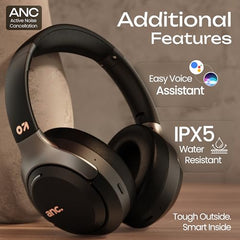 GOBOULT Newly Launched Anchor Bluetooth Wireless Over Ear Headphones with Mic, Active Noise Cancellation, 72H Playtime, AUX Option, Type-C Fast Charging, 40mm Bass Drivers, Gaming ANC Headphones