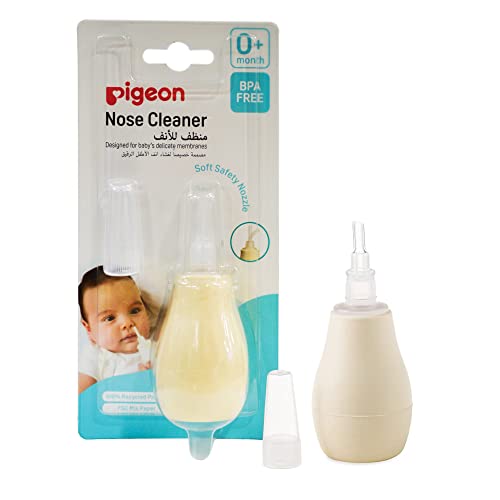 Pigeon Nose cleaner Aspirador Nasal,For 0+ Month Babies,BPA Free,Soft Silicone Nozzle,Squeezable Pump,Soft Safety Nozzle, White and Cream - Baby Product from Pigeon - Shop in Sri Lanka at Arcade.lk