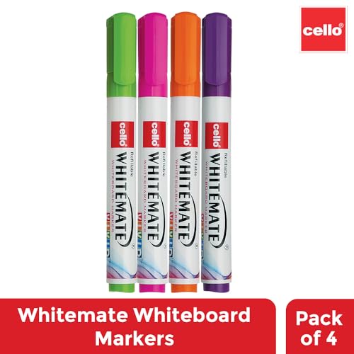 Cello Whitemate Bold Whiteboard Vivid Markers | Set of 4 Markers | 4 Assorted Ink Colours | Marker Pens With Easily Refillable and Erasable Ink | Writes Longer - Office Product from Cello - Shop in Sri Lanka at Arcade.lk