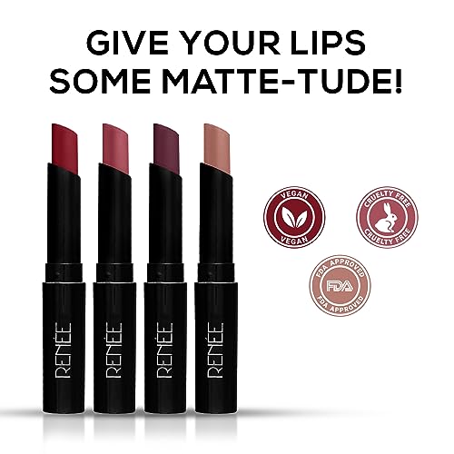 RENEE Very Matte - Pack of 4 Matte Lipsticks | Intense Color Pay Off, Full Coverage Long Lasting Weightless Velvety Formula - Beauty from RENEE - Shop in Sri Lanka at Arcade.lk