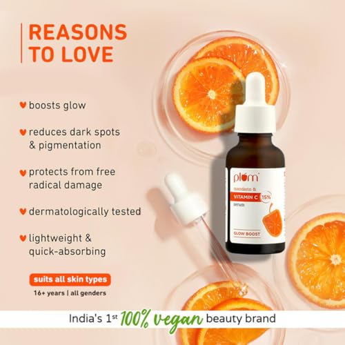 Plum 15% Vitamin C Serum for Glowing Skin | for Oily, Dry & Combination Skin | Reduce Pigmentation & Dark Spot |with Mandarin | Non-Irritating, Hydrating & Soothing | Unisex | 20ml