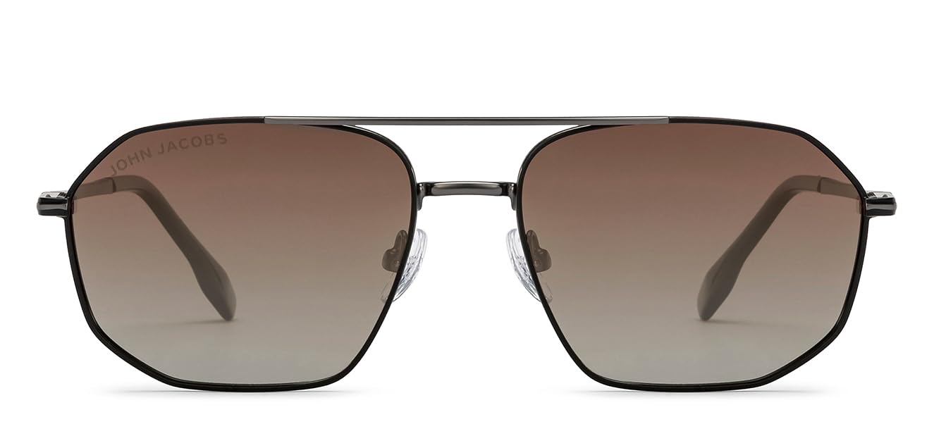 John Jacobs | Gunmetal - Brown | Full Rim Rectangular Stylish & Premium Polarized Sunglasses | Polarized and 100% UV Protected | Men & Women | Extra Wide | JJ S15861