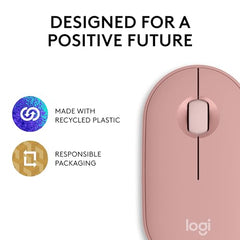Logitech Pebble Mouse 2 M350s Slim Bluetooth Wireless Mouse, Portable, Lightweight, Customisable Button, Quiet Clicks, Easy-Switch for Windows, macOS, iPadOS, Android, Chrome OS - Tonal Rose