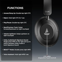 Boat New Launch Rockerz 650 Pro, Touch/Swipe Controls, Dolby Audio, 80Hrs Battery, 2Mics ENx, Fast Charge, App Support, Dual Pair, Bluetooth Over Ear Headphones with Mic (Iris Black)