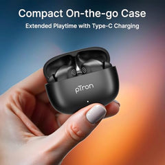 pTron Bassbuds Spark in-Ear TWS Earbuds with Stereo Sound, 40Hrs Playtime, Stereo Calls, Bluetooth V5.3 Headphones with Quick Pairing, Touch Control, Voice Assistant, Type C Charging & IPX5 (Black)