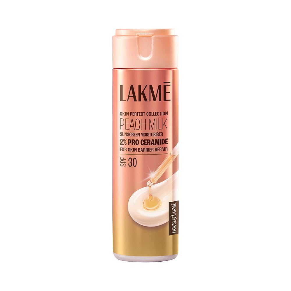 Lakmé Peach Milk Moisturiser SPF 30 with 2% Pro-Ceramide | Daily UV Defense, Hydrating & Skin Barrier Repair Face Cream | Lightweight, For Dry, Normal, Oily & Sensitive 120ml