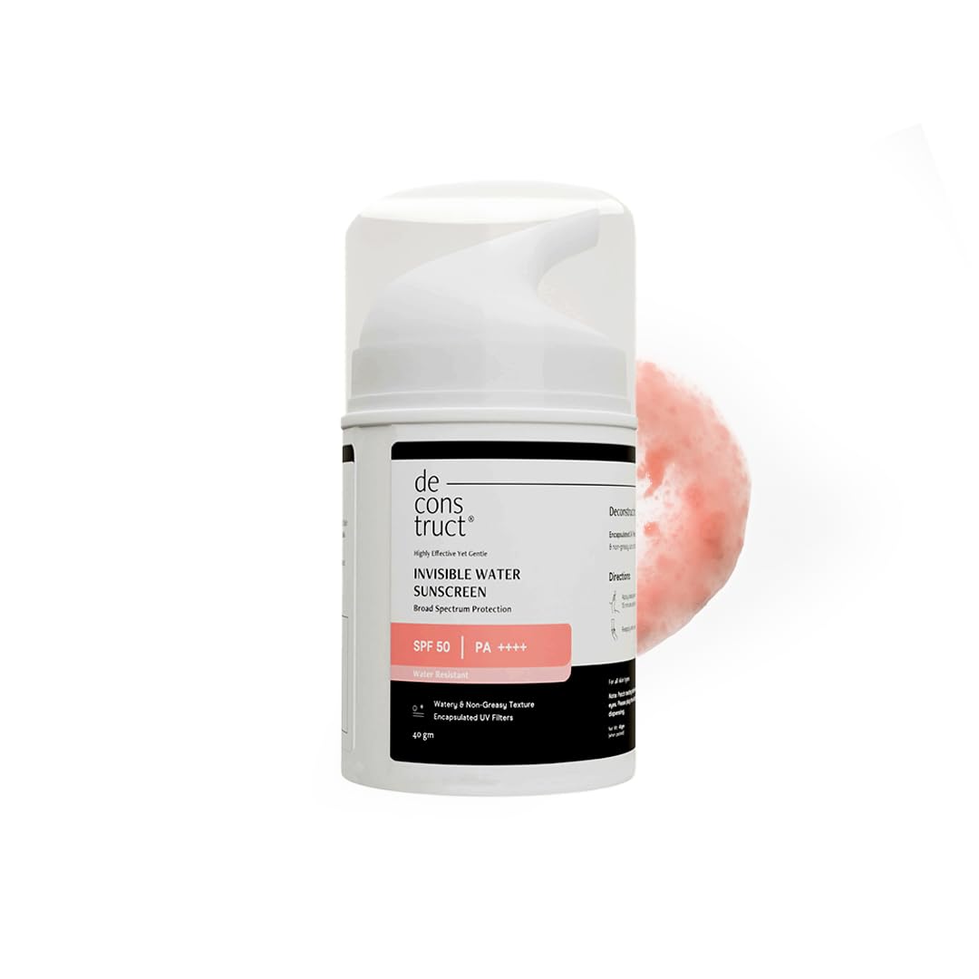 Deconstruct Invisible Water Sunscreen SPF 50 PA+++ | Instant Cooling & Freshness | 8-Hour Long Lasting Sunscreen | Broad Spectrum UVA & UVB Protection | No White Cast | For All Skin Types | 40g