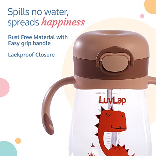 LuvLap Baby Bite Resistant Soft Silicone Straw Sipper Cup with Handle, with Weighted Straw, Sippy Cup with Anti Spill Lock, BPA Free, 6m+, 300 ml, Brown - Baby Product from LuvLap - Shop in Sri Lanka at Arcade.lk