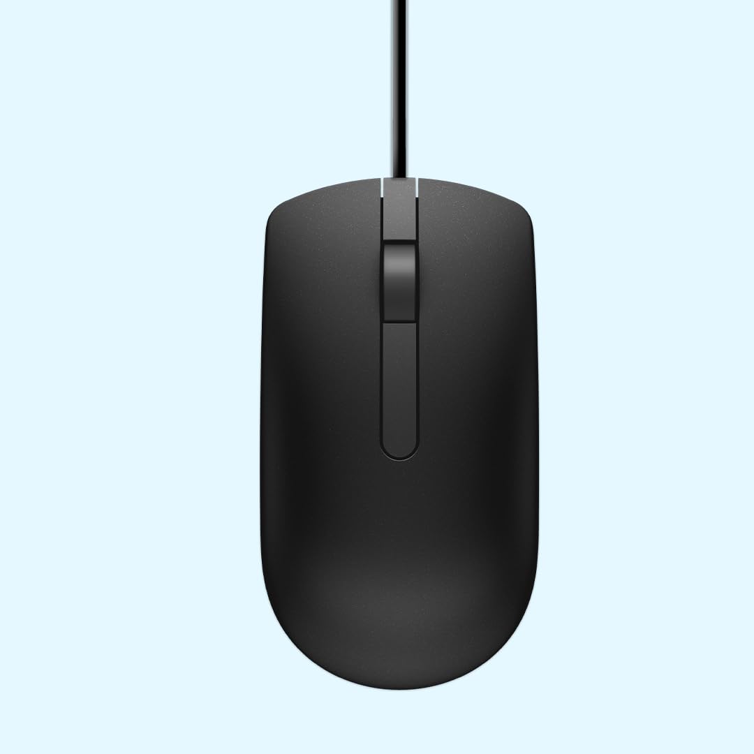 Dell MS116 Wired Mouse, 1000 DPI, Scrolling Wheel, 2 Buttons, 1 x USB, Optical LED Tracking, Plug and Play, Scrolling Wheel, Black