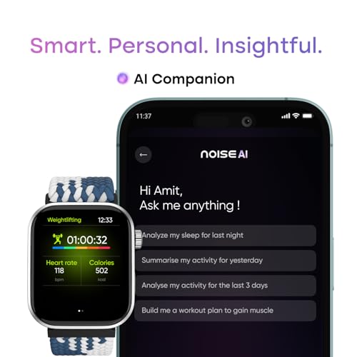 Noise Pro 6 Smart Watch:Intelligent AI, Endless AI Watch Faces, AI Companion, 1.85" AMOLED, EN2 Processor, Nebula UI 2.0, Emergency SOS, Compatible with iOS & Android (Arctic Weave), Multicolor
