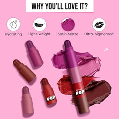 SUGAR POP 4 in 1 Lip Twist - 01 Classic | Multi-use Stackable Lipsticks for Women | Satin Matte Hydrating Formula | 6.4g