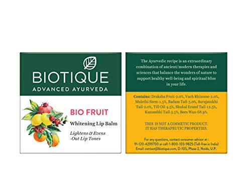 Biotique Fruit Whitening/Brightening Lip Balm | Hydrated and Nourishing Lips| Visibly Lighter Lips | Evens Out Lip Tone | De-pigmentation Balm |100% Botanical Extracts| All Skin Types | 12G - Beauty from Biotique - Shop in Sri Lanka at Arcade.lk