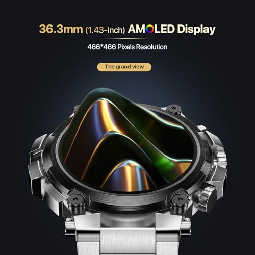 Fire-Boltt Dominian 36.3mm (1.43 inch) AMOLED Display, Stainless Steel Design, 466 * 466 px Resolution, Bluetooth Calling, Sports Modes, Health Mode, IP67, Weather (Black Silver)