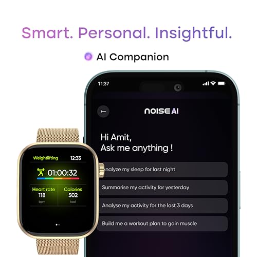Noise Pro 6 Smart Watch:Intelligent AI, Endless AI Watch Faces, AI Companion, 1.85" AMOLED, EN2 Processor, Nebula UI 2.0, Emergency SOS, Compatible with iOS & Android(Champange Link), Brown