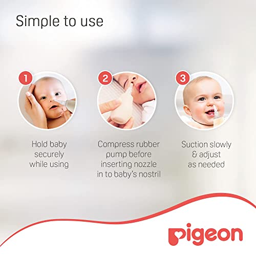 Pigeon Nose cleaner Aspirador Nasal,For 0+ Month Babies,BPA Free,Soft Silicone Nozzle,Squeezable Pump,Soft Safety Nozzle, White and Cream - Baby Product from Pigeon - Shop in Sri Lanka at Arcade.lk