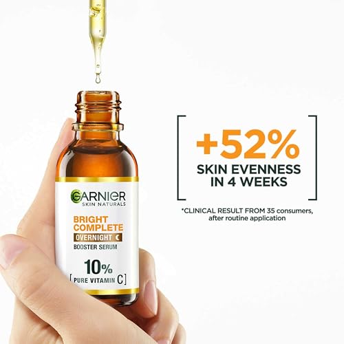 Garnier Bright Complete Night Vitamin C Serum With 10% Pure Vitamin C for Bright Skin, PM Routine Vitamin C Serum Suitable For All Skin Types, 30ml