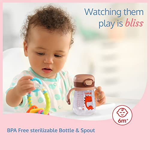 LuvLap Baby Bite Resistant Soft Silicone Straw Sipper Cup with Handle, with Weighted Straw, Sippy Cup with Anti Spill Lock, BPA Free, 6m+, 300 ml, Brown - Baby Product from LuvLap - Shop in Sri Lanka at Arcade.lk