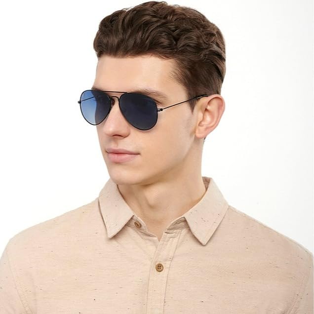 VINCENT CHASE EYEWEAR By Lenskart | Full Rim Aviator | Polarized and 100% UV Protected | Men & Women | Medium | VC 5158/P (Color:-Black/Blue Lens) - Apparel from VINCENT CHASE EYEWEAR - Shop in Sri Lanka at Arcade.lk