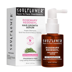 Soulflower Hair Growth Serum, Rosemary Oil, 3% Redensyl, 4% Anagain, Caffeine, Melanogray, Biotin, Rice Water, Clinically Tested, Hair growth & Hair fall control for Women & Men | 30ml