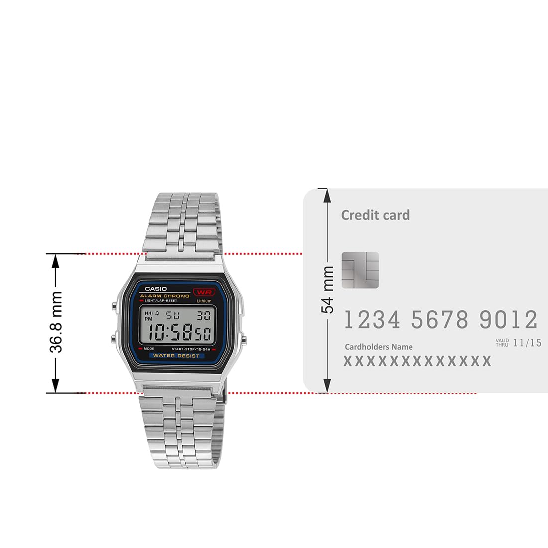 Casio Unisex Vintage A159W-N1DF Black Digital Dial Silver Stainless Steel Band D339