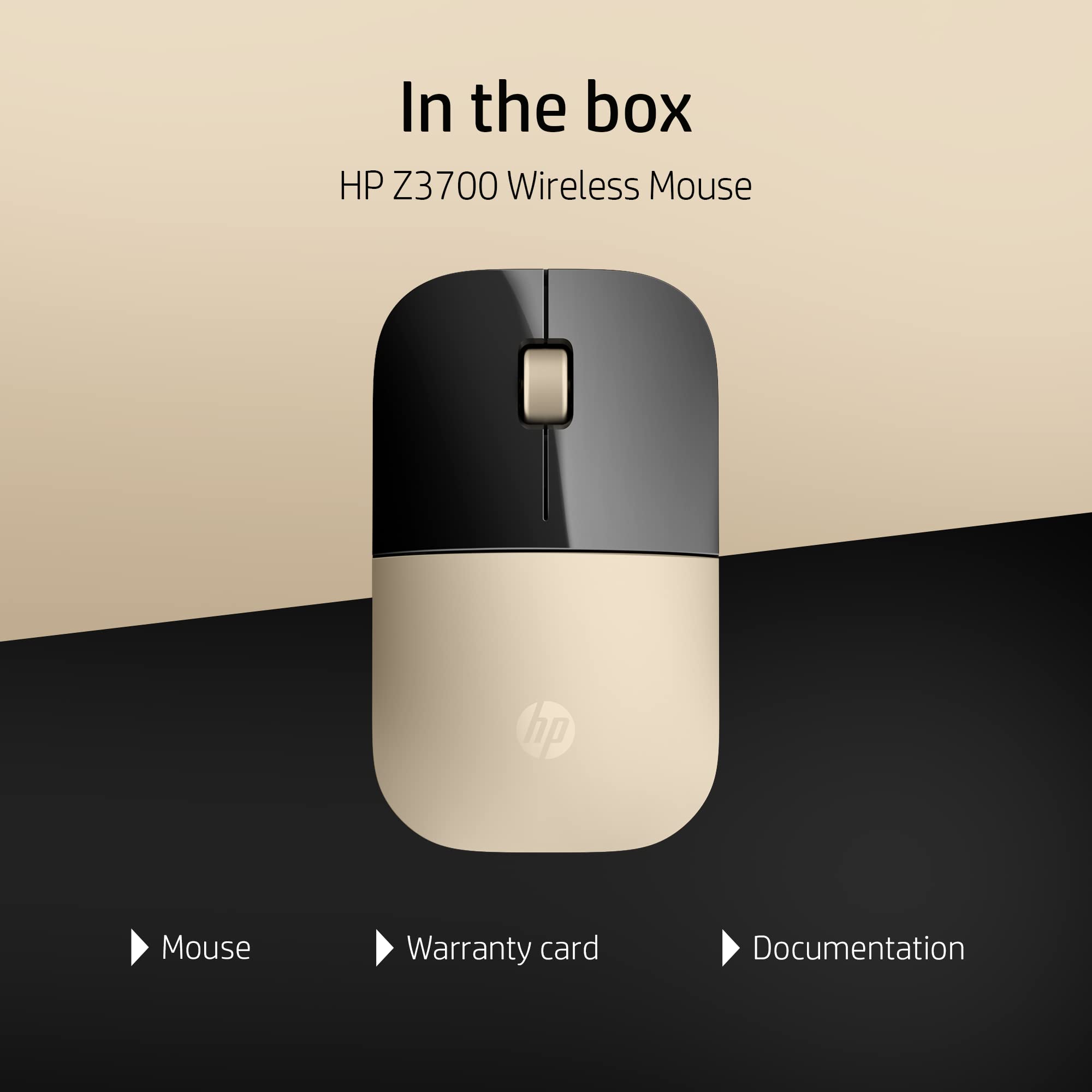 HP Z3700 Wireless Optical Mouse with USB receiver and 2.4GHz Wireless Connection/ 1200DPI / 16 months Long Battery Life /Ambidextrous and Slim Design (Modern Gold)