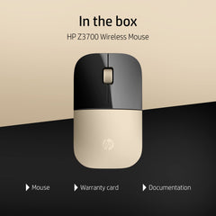 HP Z3700 Wireless Optical Mouse with USB receiver and 2.4GHz Wireless Connection/ 1200DPI / 16 months Long Battery Life /Ambidextrous and Slim Design (Modern Gold)