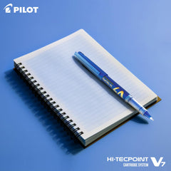Pilot V7 Hi-tecpoint Roller ball pen with Cartridge System - 2 Blue Pens, 4 cartridges