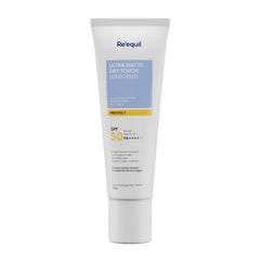 RE' EQUIL Ultra Matte Dry Touch Sunscreen | SPF 50 PA++++ | Water & Sweat Resistant | No White Cast, Non-Greasy & Non-Comedogenic | For All Skin Types | 50G
