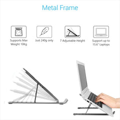 Portronics My Buddy K Portable Laptop Stand with Adjustable Height, Foldable, OverHeating Protection for Laptops & MacBooks (Grey) - Laptop Stands from Portronics - Shop in Sri Lanka at Arcade.lk