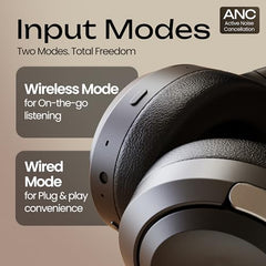 GOBOULT Newly Launched Anchor Bluetooth Wireless Over Ear Headphones with Mic, Active Noise Cancellation, 72H Playtime, AUX Option, Type-C Fast Charging, 40mm Bass Drivers, Gaming ANC Headphones