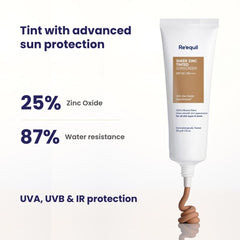 Re'equil Sheer Zinc Tinted Sunscreen | 100% Mineral-based Sunscreen | UVA, UBV, & IR Protection | Water Resistant with SPF 50 PA++++ | For All Skin Types | 50g