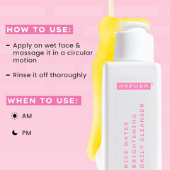 Hyphen 10% Rice Water Brightening Face Wash | With 1% Vitamin C, 0.5% Glycolic Acid & Yuzu Extract | Reduces Dark Spots & Pigmentation | For All Skin Types | Gentle Cleanser for Women & Men- 200 ml