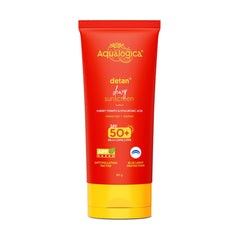 Aqualogica Detan+ Dewy Sunscreen SPF 50+ PA++++ with Cherry Tomato & HA - 80 g | Broad Spectrum SPF 50+ PA++++ | UVA/B & Blue Light Protection | Anti-Pollution Factor Technology | Removes Tanning