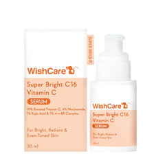WishCare Super Bright C16 Vitamin C Serum For Oily Skin,Dry & Combination Skin -10% Vitamin C,4% Niacinamide,1% Kojic Acid,0.5% Ferulic Acid,Licorice & 4-N-BR- Serum For Pigmentation & Dark Spots 30Ml