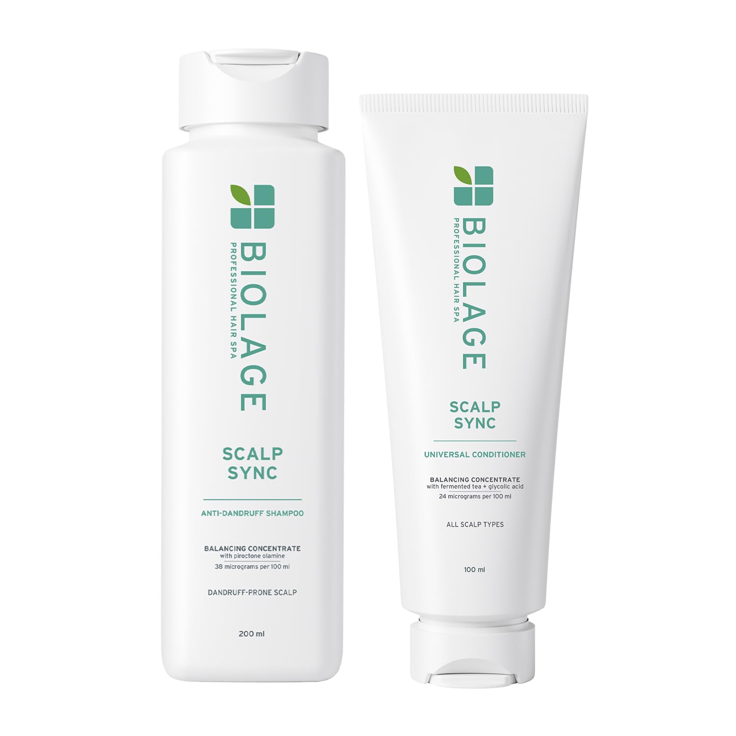 Biolage Professional Scalp Sync Anti-Dandruff Shampoo & Conditioner Combo| Removes Dandruff & Build-up, balances Sebum levels | With Piroctone Olamine, Glycolic Acid & Fermented Tea | 200ml+100ml