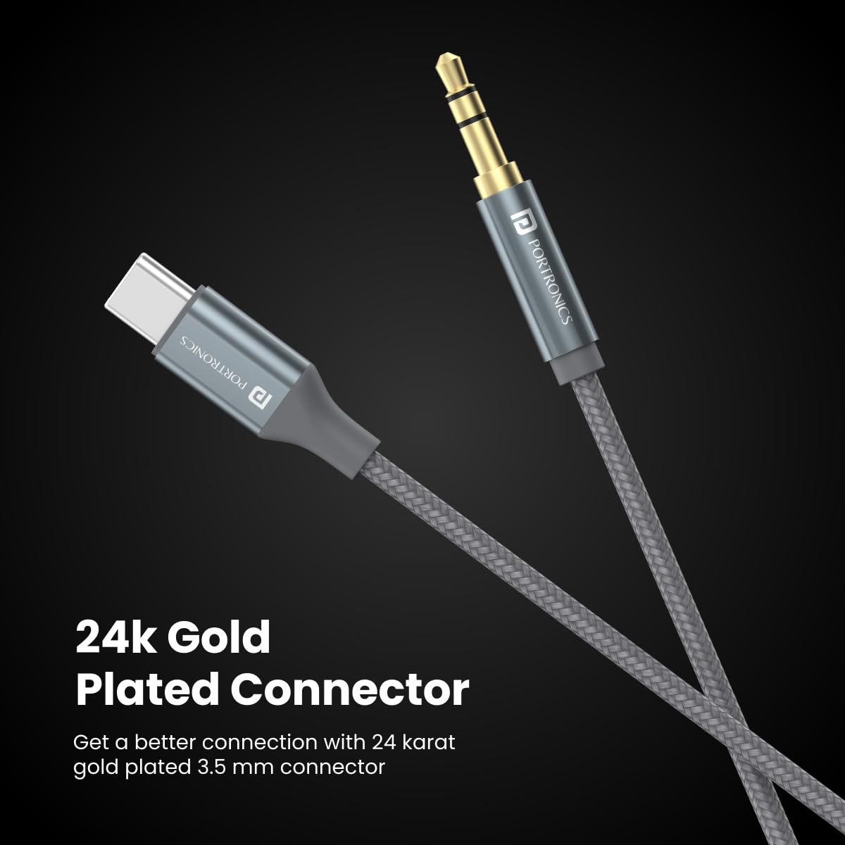 Portronics ikonnect C+ Type C to 3.5mm Aux Cable with 1M Length, Nylon Braided, Metal Heads, Gold Plated Connector(Black) - Wireless Accessory from Portronics - Shop in Sri Lanka at Arcade.lk