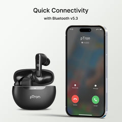 pTron Bassbuds Astra in-Ear TWS Earbuds with Stereo Sound, 34Hrs Playtime, Stereo Calls, Bluetooth V5.3 Headphones with Quick Pairing, Touch Control, Voice Assistant, Type C Charging & IPX4 (Black)