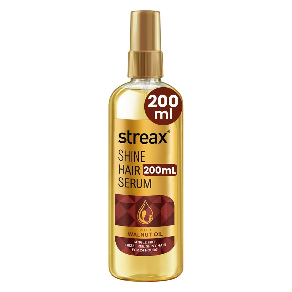 Streax Hair Serum 200ml, Hair serum for Dry & Frizzy Hair, for Women & Men, for Curly Hair, Wavy Hair, Straight Hair, Silk & Shine Vitalised with Walnut Oil