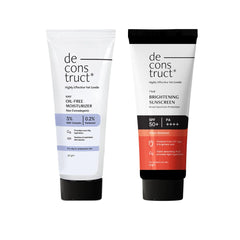 Deconstruct Hydration & Brightening Combo: Oil-Free Moisturizer & Brightening Sunscreen SPF 50+ | Get Glowing Skin with Sun Protection | Pack of 2