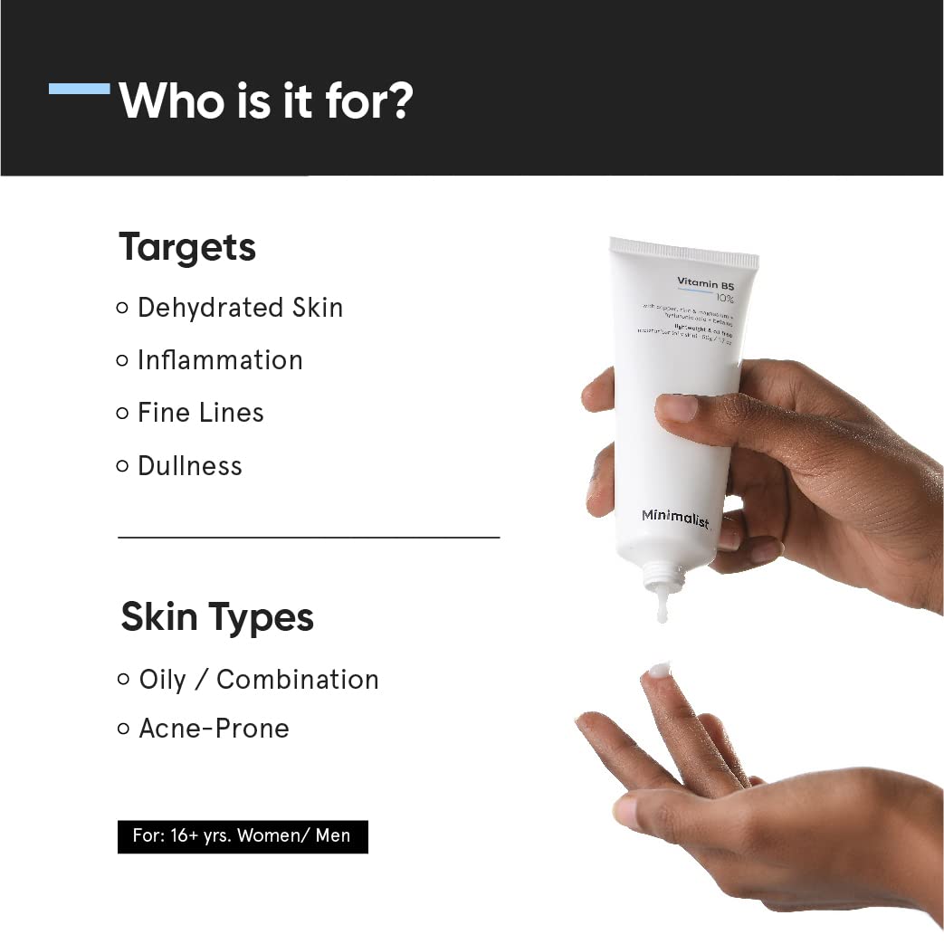 Minimalist Vitamin B5 10% Oil-Free Moisturizer for Face, Lightweight Gel Moisturizer for Oily & Combination Skin, Barrier Repair Face Cream with Glycerine 100gm | Glammy.lk