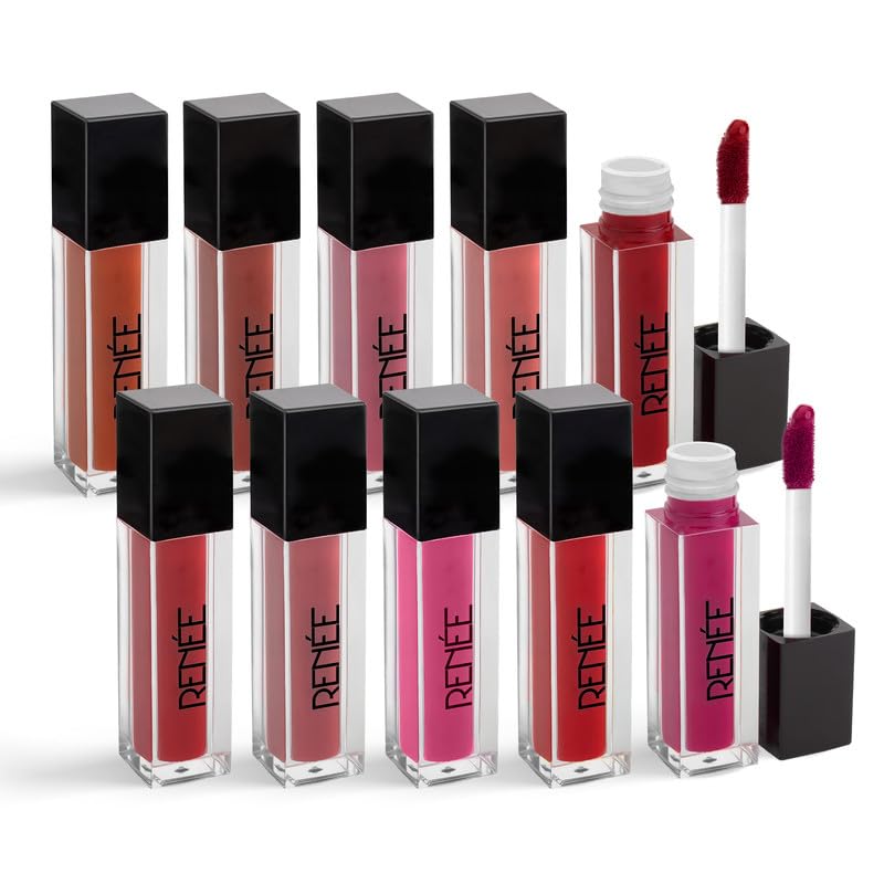 RENEE Stay Forever Matte Liquid Lipstick Combo | Transfer & Smudge-Proof | Long Lasting | Infused with Vitamin E & Jojoba Oil | Perfect for Gifting, Wedding & Special Occasions | Travel Pack of 10