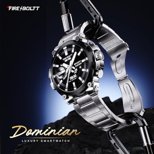 Fire-Boltt Dominian 36.3mm (1.43 inch) AMOLED Display, Stainless Steel Design, 466 * 466 px Resolution, Bluetooth Calling, Sports Modes, Health Mode, IP67, Weather (Black Silver)